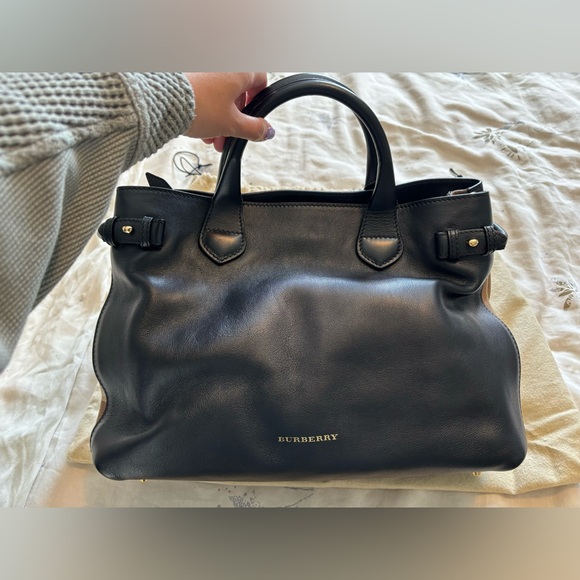 Burberry Derby Calfskin House Check Medium Banner Tote Black - Picture 2 of 5